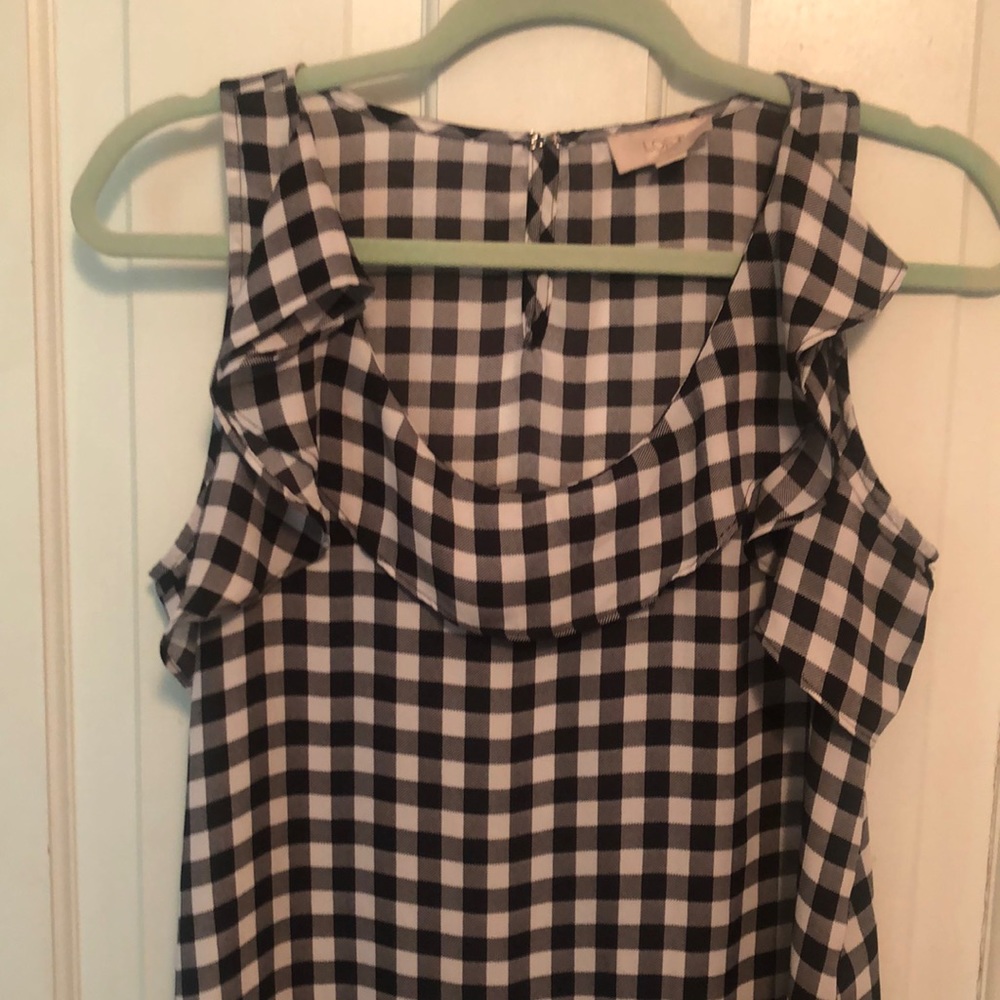 Loft Black and White Plaid Sleeveless Top Size Medium